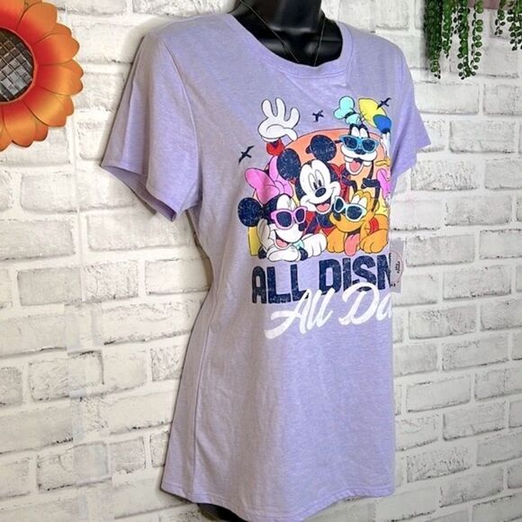 NWT Disney’s Family Fun Periwinkle Tshirt Shirt Mickey Minnie Goofy Donald Small - Picture 2 of 6